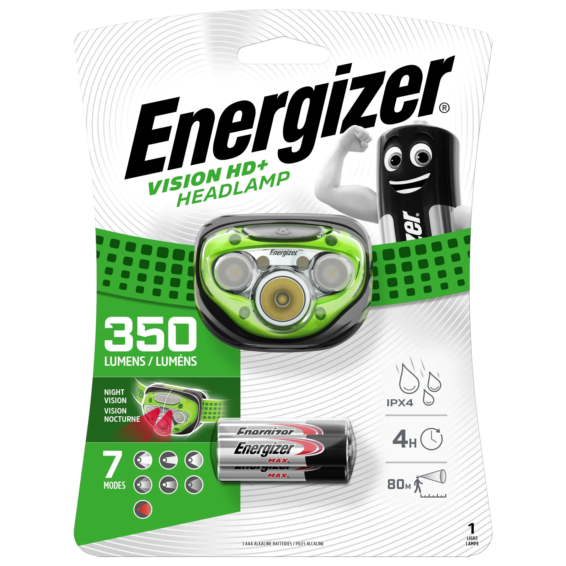Фонарь налобн.черн.ENR HL Vision HD + with 3xAAA, tray, 5 реж, блистер Energizer E300280603