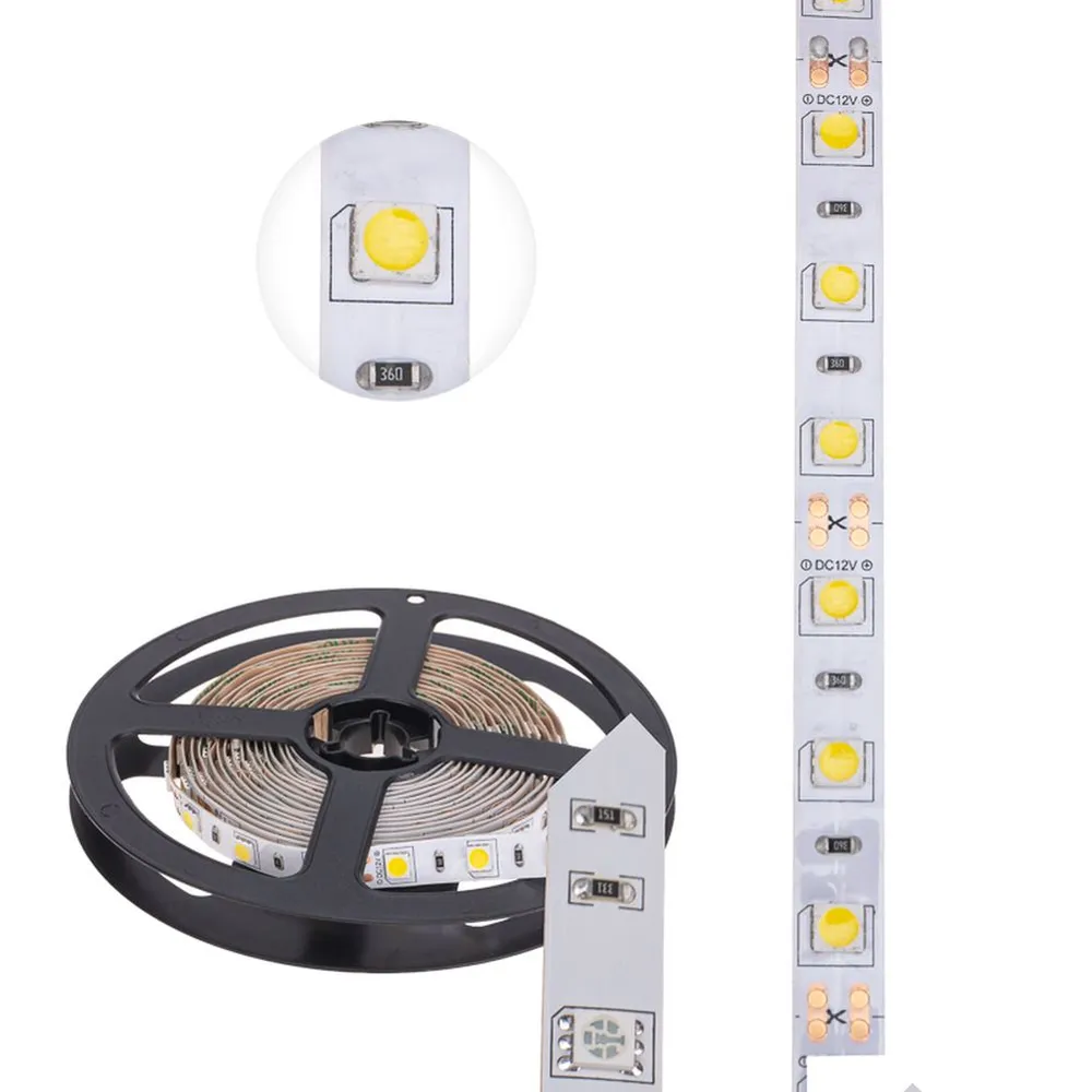 Лента светодиодная 12В, SMD5050, 14,4Вт/м, 60 LED/м, 4000К, 10мм, 3м, для БП с клеммами, IP20 Lamper 141-2023