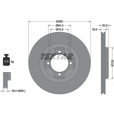 Диск тормозной передний стандартный EUNOS/MAZDA TEXTAR 92095600