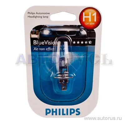 Лампа 12V H1 55W PHILIPS Blue Vision 1 шт. блистер 12258BVB1