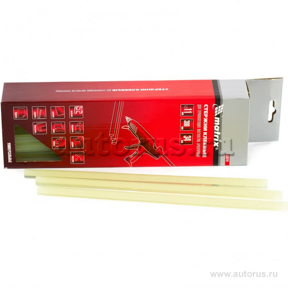Стержни клеевые, 11 мм, L-300 мм, 34 шт, прозрачный MATRIX 930741