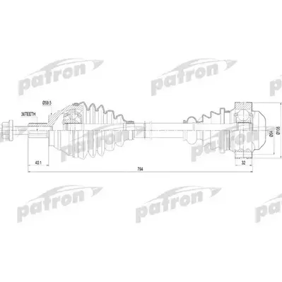 Полуось правая 36x792x59,5 AUDI: A3 03- \ SEAT: LEON 05-, PATRON PDS0255