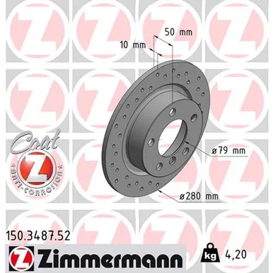 Диск тормозной задний перфорированный с покрытием SPORT Z ZIMMERMANN 150.3487.52