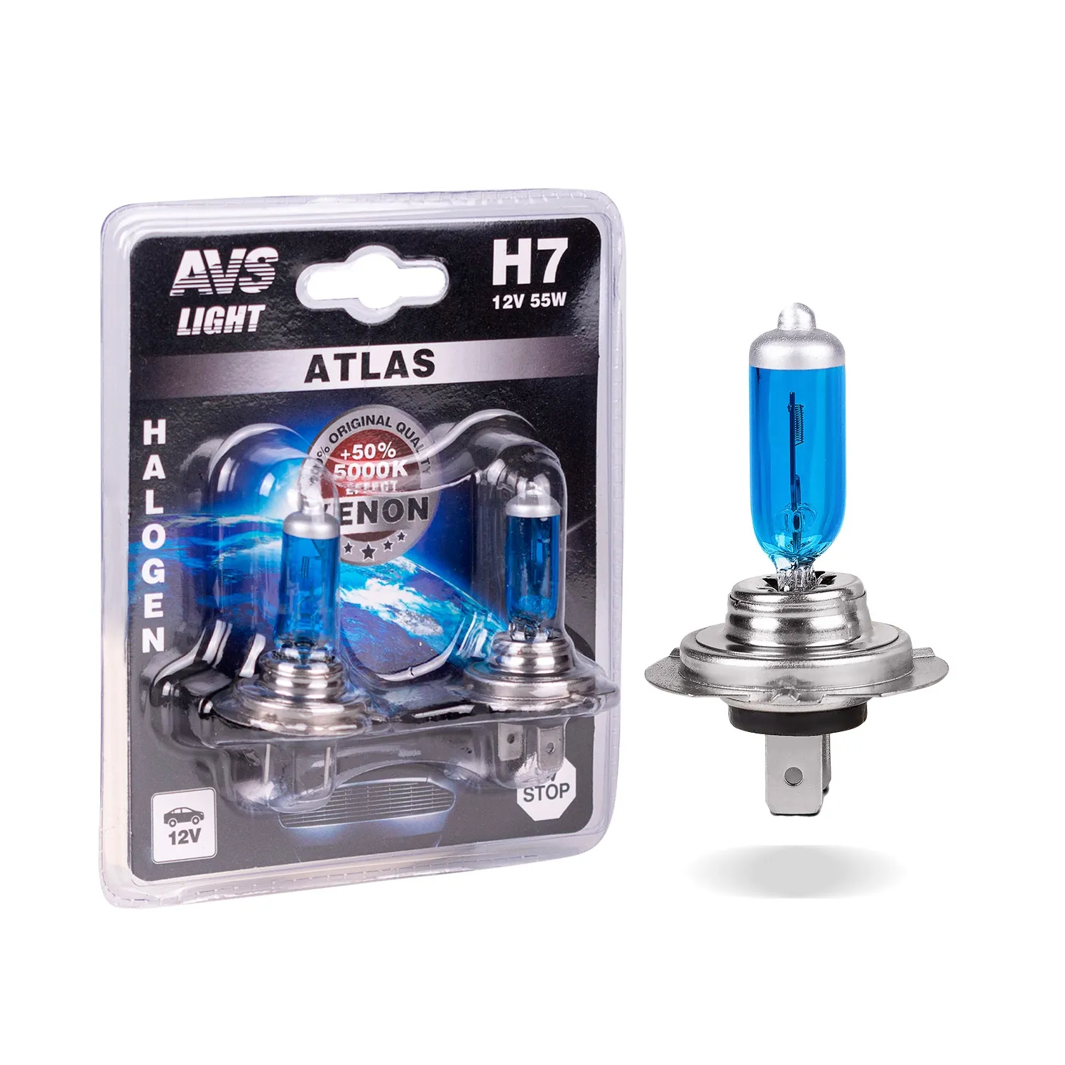 Лампа (H7) 55W 12V ATLAS 5000K блистер 2шт. AVS A78570S