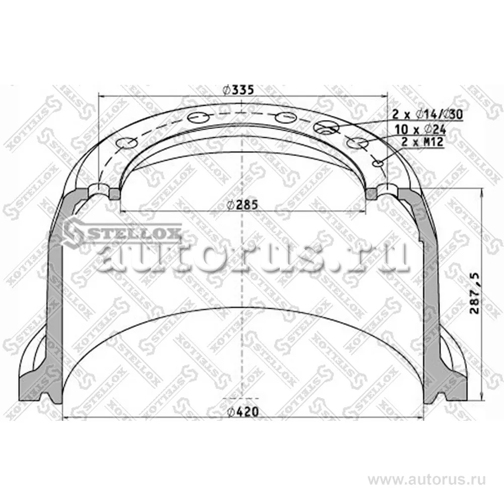 Тормозной барабан 420x200/216 H 287.5 d 285/335 n10x24 DAF STELLOX 85-00048-SX