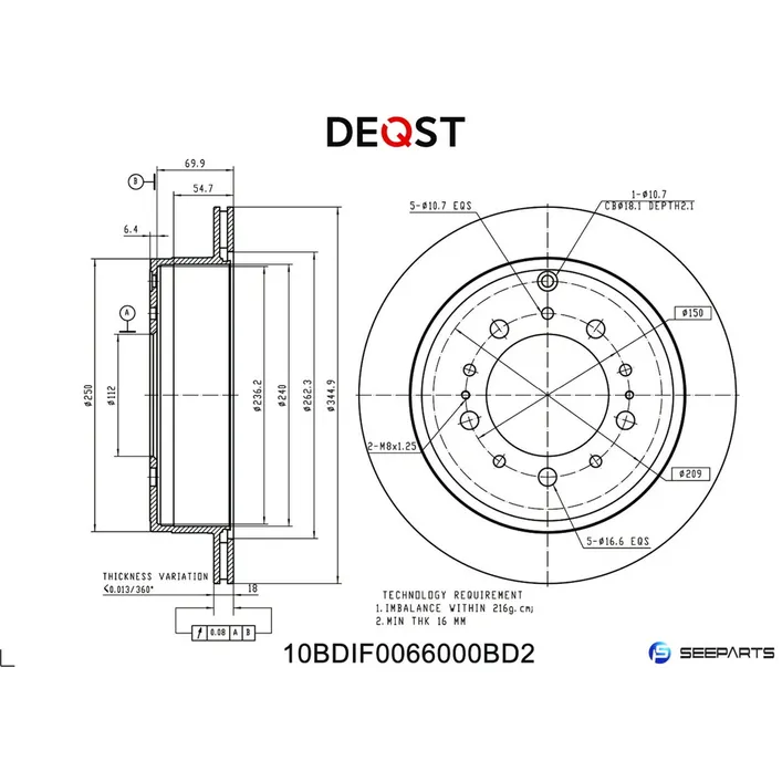 Диск тормозной, задний LEXUS LX (URJ) 08-, TOYOTA LAND CRUISER (_URJ20_, DEQST 10BDIF0066000