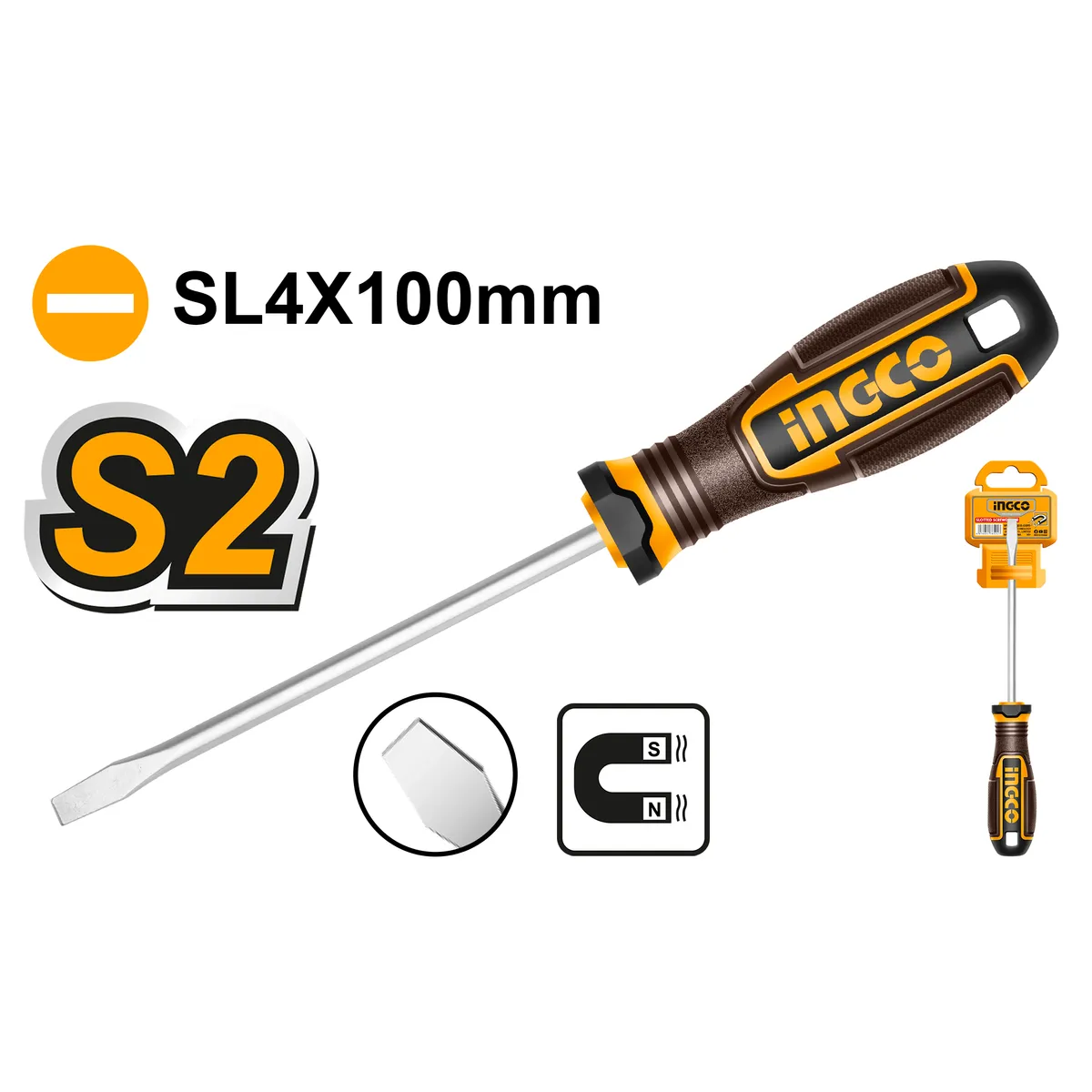 Отвертка плоская SL4x100 (12/144) INDUSTRIAL INGCO HSDSL4100