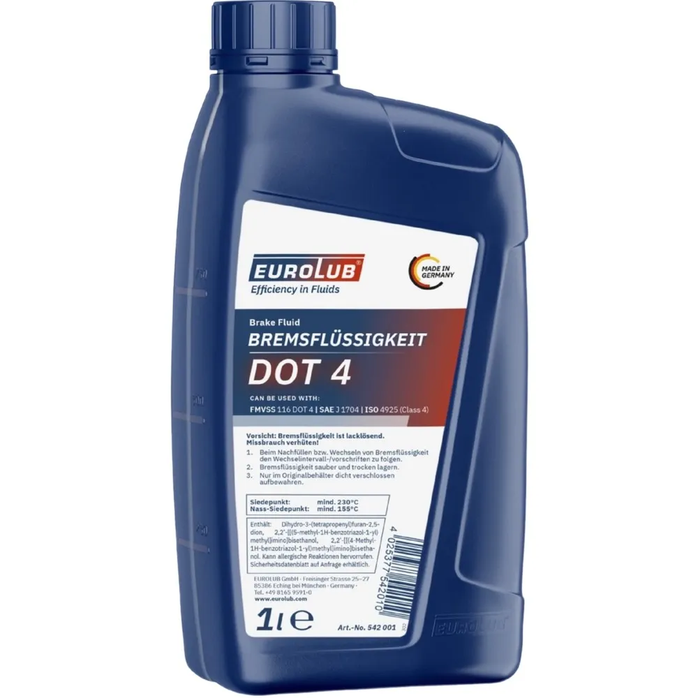 Тормозная жидкость EUROLUB Brake Fluid DOT4 1л EUROLUB 542001