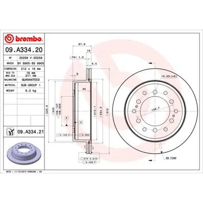 Диск тормозной BREMBO 09.A334.20