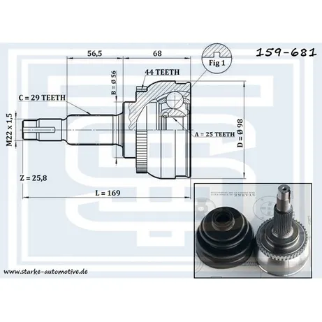 ШРУС NISSAN X-TRAIL (T30) --01.2013 с ABS STARKE 159-681