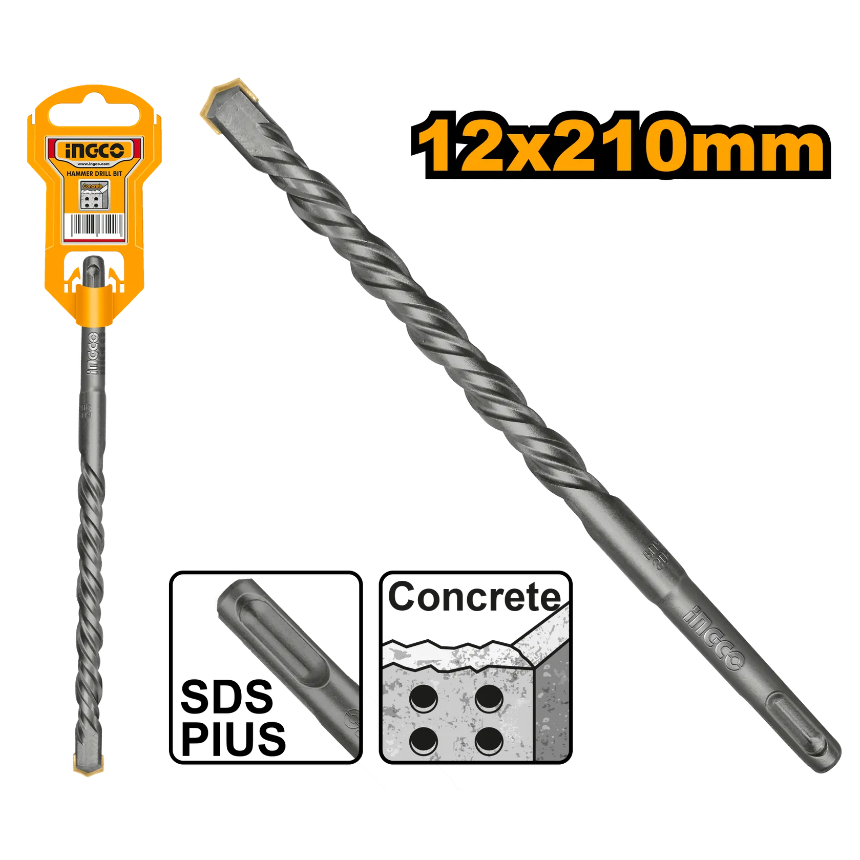 Сверло по бетону 12 мм L 210 SDS plus INGCO DBH1211202