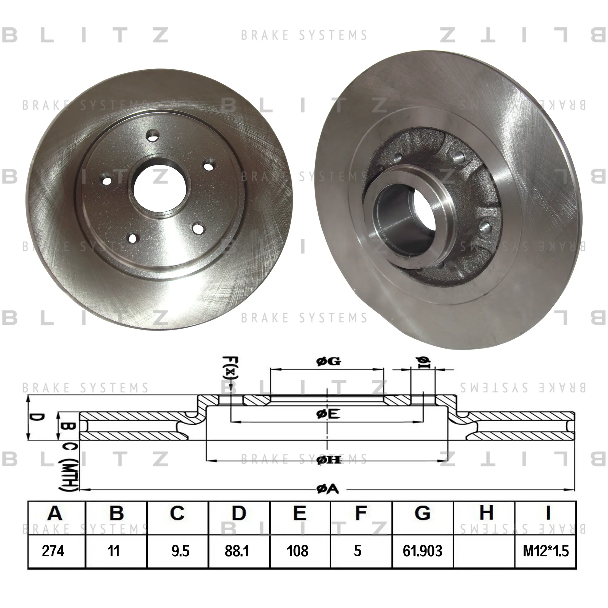 Диск тормозной задний RENAULT KANGOO 05-> BLITZ BS0321