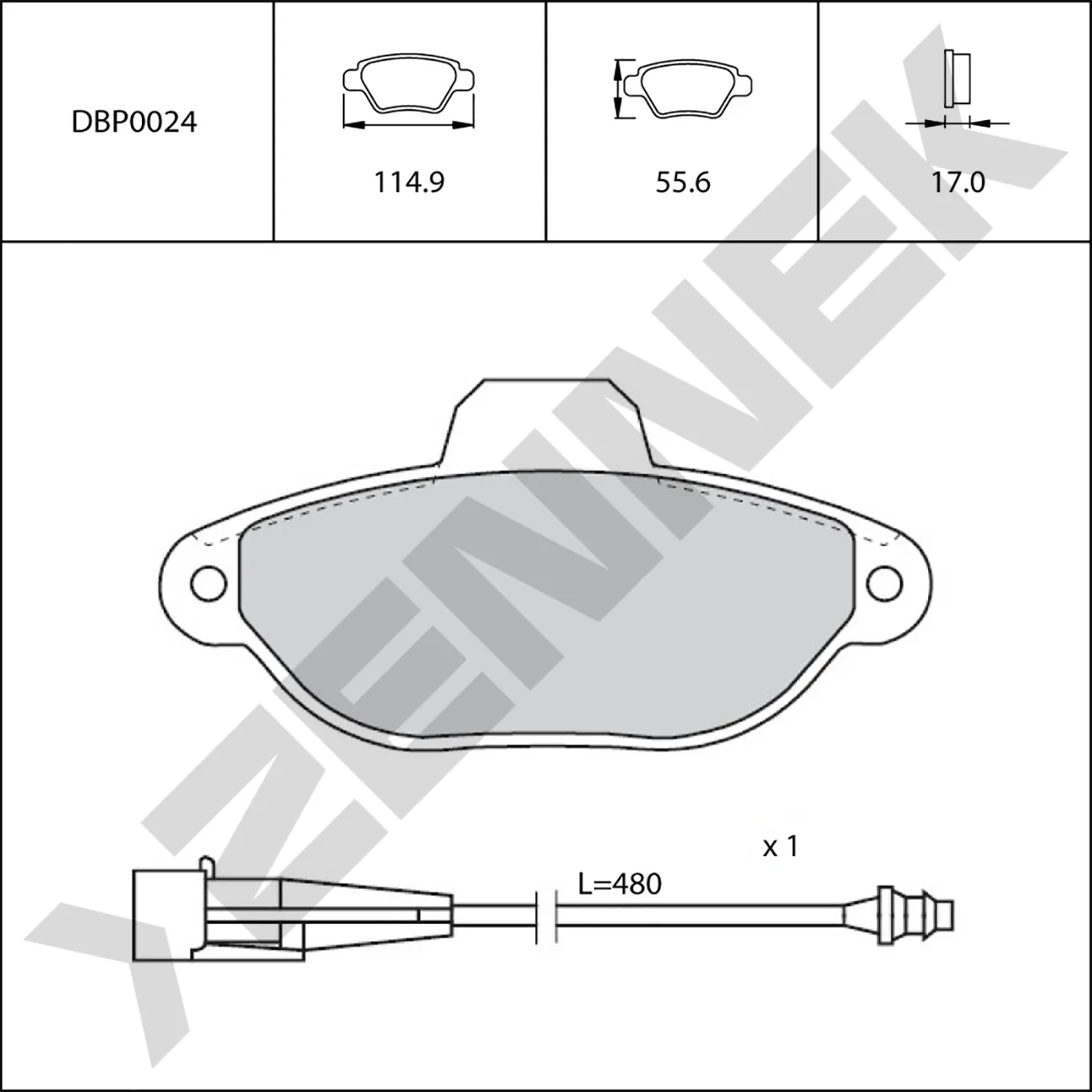 Колодки тормозные передние FIAT PANDA 03-12, PUNTO 93-10, 500 07 ZENNEK DBP0024