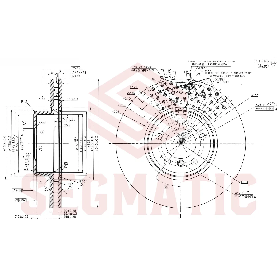 Диск тормозной передний BMW 3-SERIES (F30) 11-19; 340X73,2X30мм; 5 отверстий. SEGMATIC SBD30093464