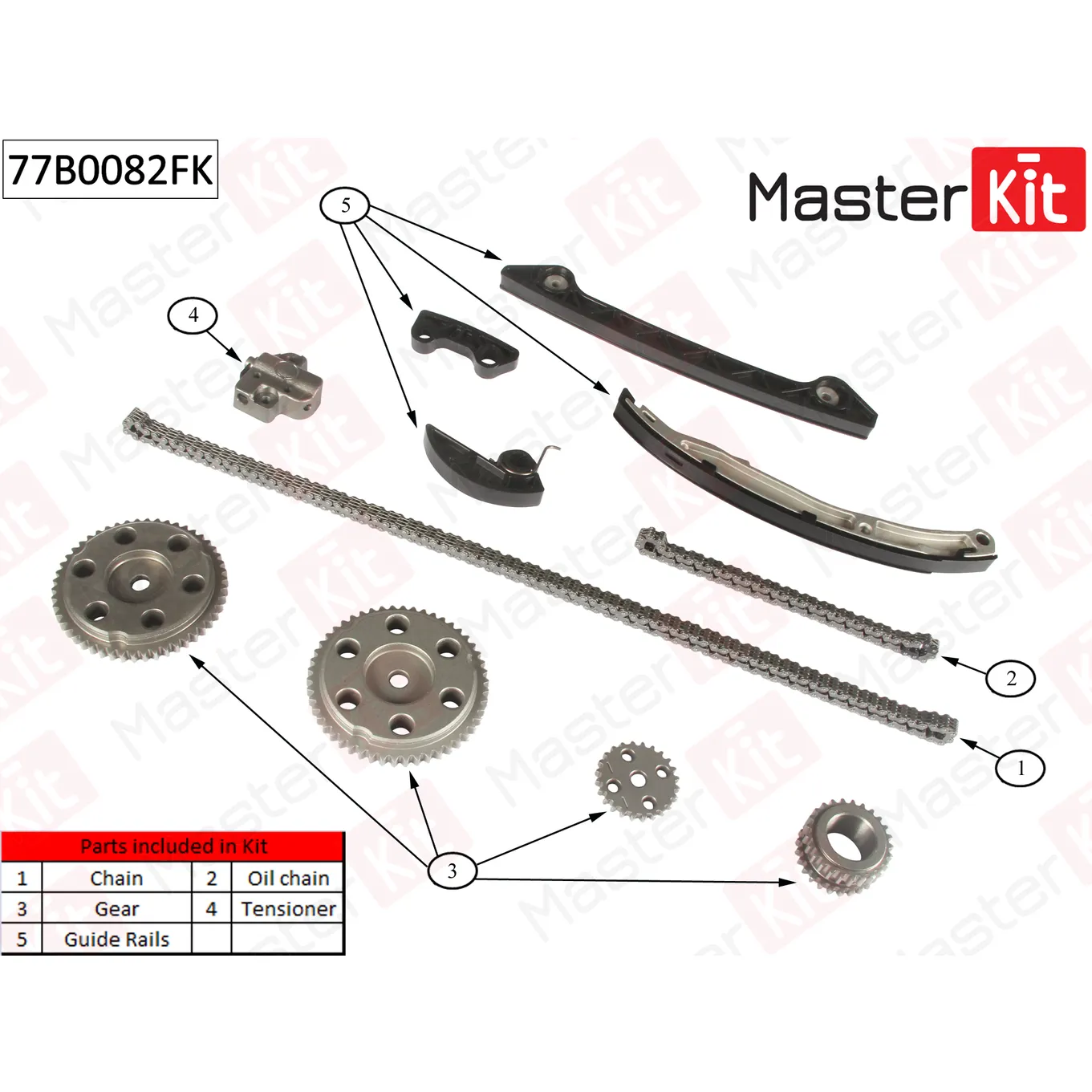 Комплект цепи ГРМ MAZDA: 6 2.3 MPS Turbo 02-08 MASTERKIT 77B0082FK