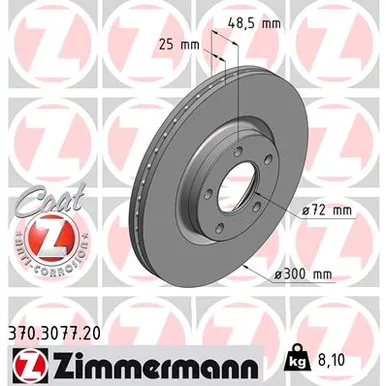 Диск тормозной передний MAZDA ZIMMERMANN 370.3077.20