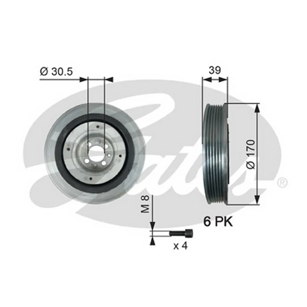 Шкив коленвала с комплектом болтов ALFA ROMEO FIAT LANCIA OPEL SAAB 1.9JTD 16V 00- TVD1013A