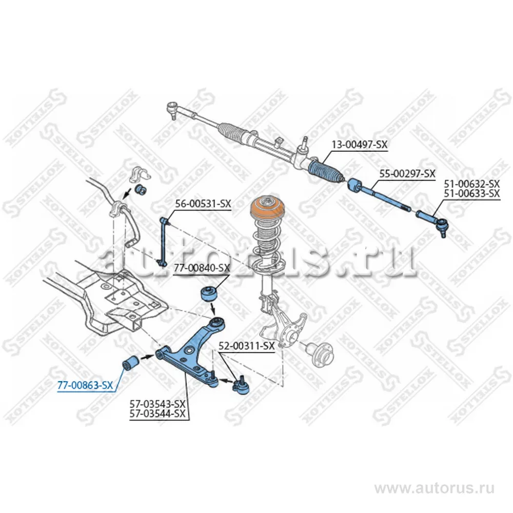 Сайлентблок рычага переднего ниж. Fiat Punto/Linea/Fiorino 05> STELLOX 77-00863-SX