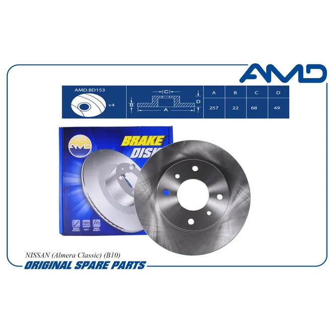 Диск тормозной передний NISSAN ALMERA CLASSIC/N16/PRIMERA / INFINITI G20 AMD AMD.BD153