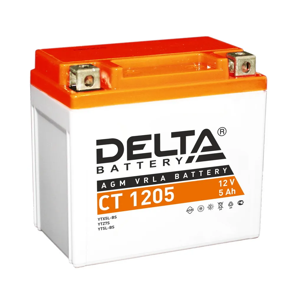 Аккумулятор DELTA Battery AGM 5 А/ч обратный R+ 114x70x106 мото EN 80 А