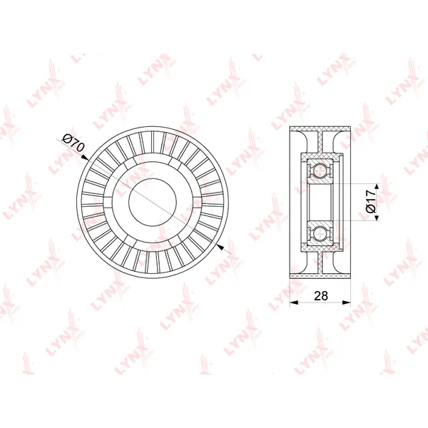 Ролик натяжной приводного ремня MB W203/W204/W211/W212+Sprinter 2006-> LYNXauto PB-5228