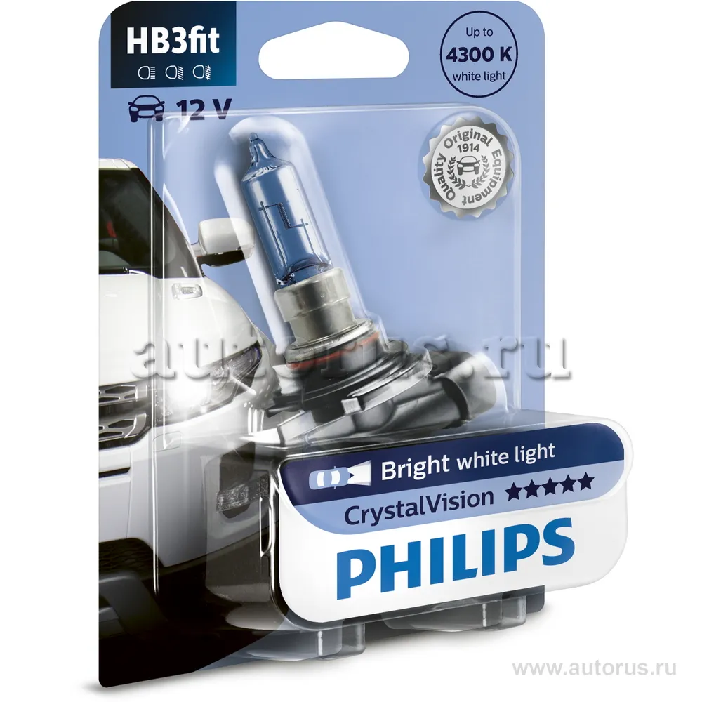 Лампа 12V HB3 65W PHILIPS Crystal Vision 1 шт. картон 9005CVB1