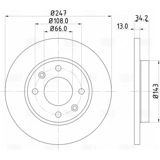 Диск тормозной передний для а/м PEUGEOT 206 (02-)/306 (94-)/CITROEN XSARA (97-) D=247 TRIALLI DF 095209