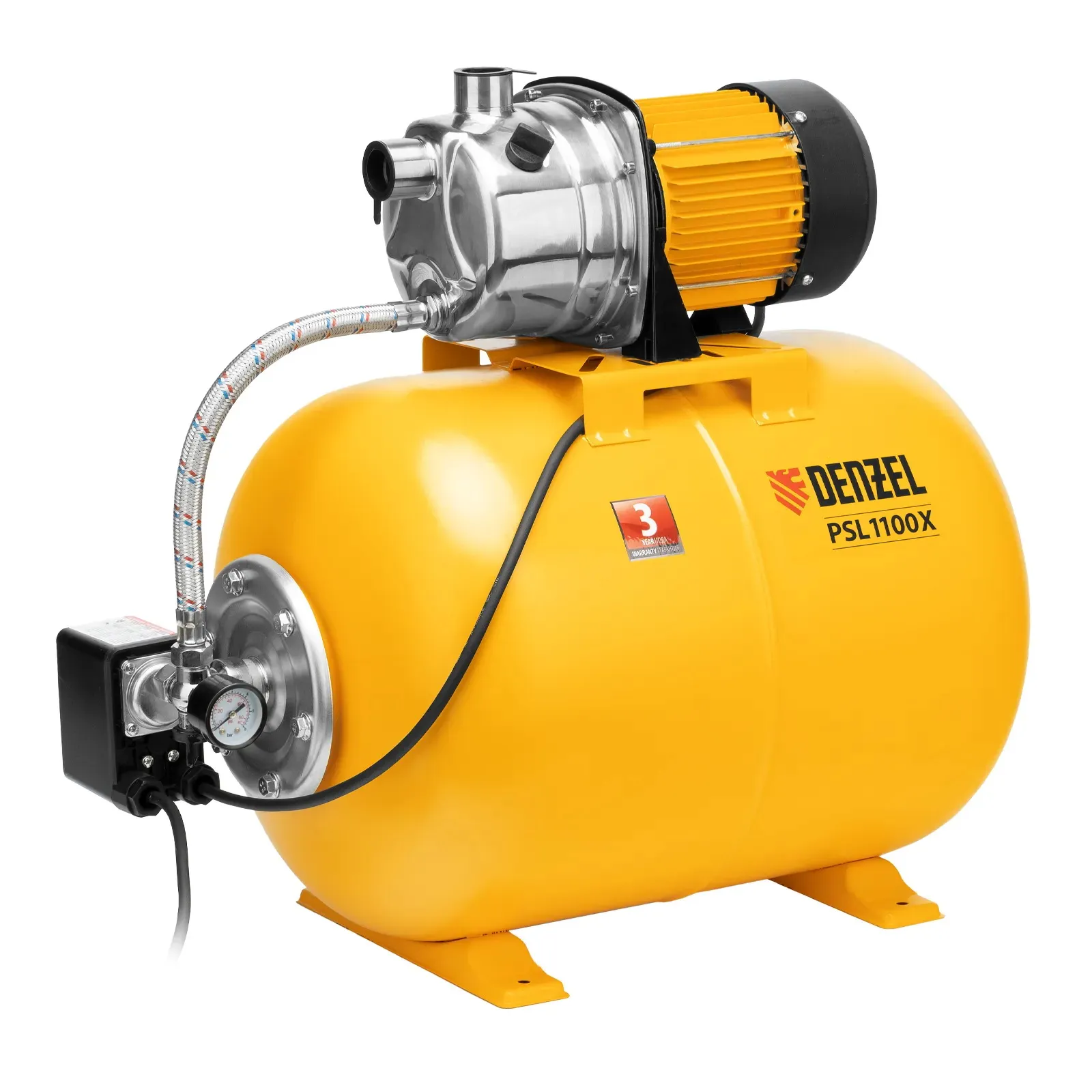 Насосная станция PSL1100X, 1100 Вт, 3600 л/ч, ресивер 50 л, напор 45 м, нержавейка// Denzel 97311