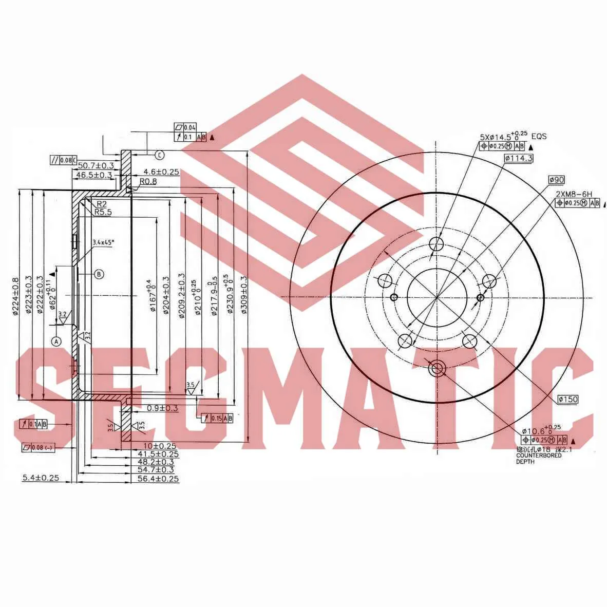 Диск тормозной задний LEXUS RX 3.5 2008 - 2015; LEXUS RX 3.5 2008 - 2012; LEXUS RX 2.7 2008 - 2015 SEGMATIC SBD30093304