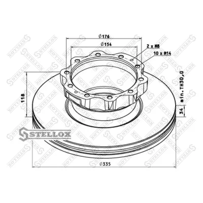 Диск тормозной вентилируемый 335X176X154 H118 N10X14+28 MAN TGA STELLOX 8500707_SX