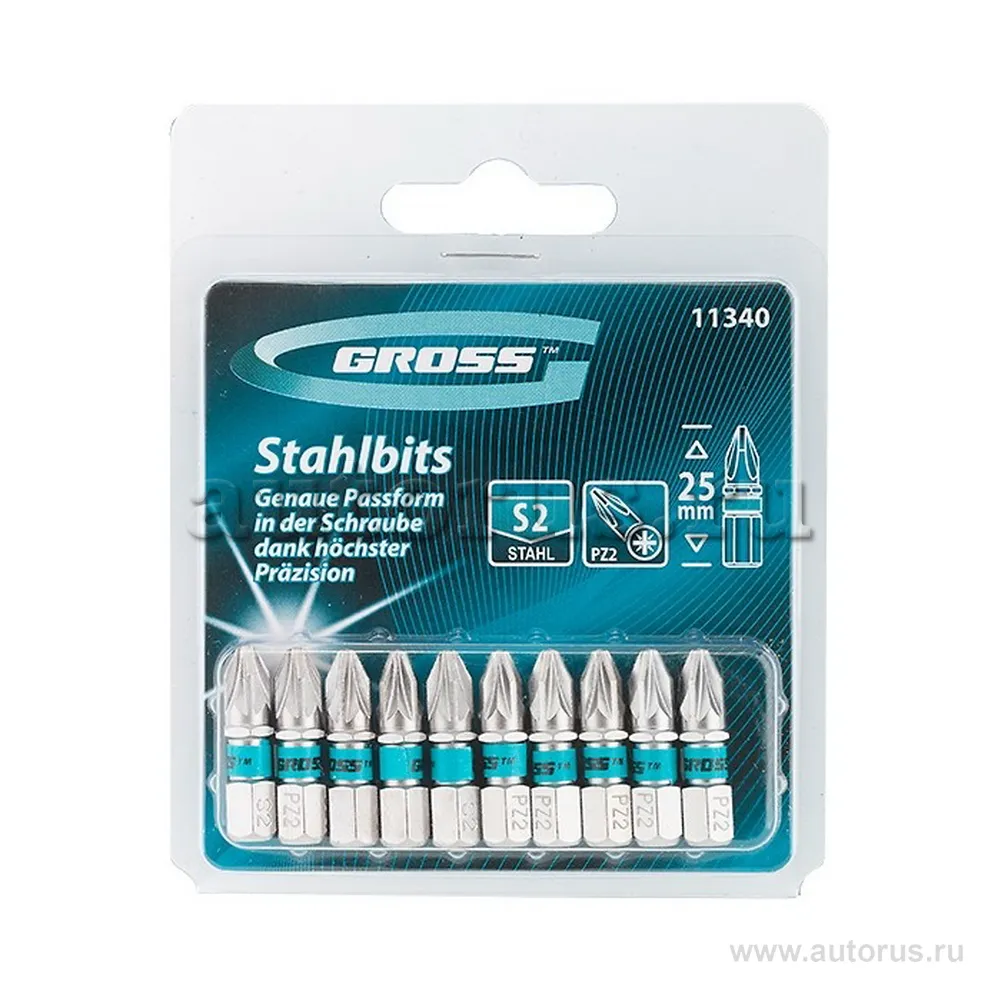 Набор бит PZ2x25, сталь S2, 10шт GROSS 11340