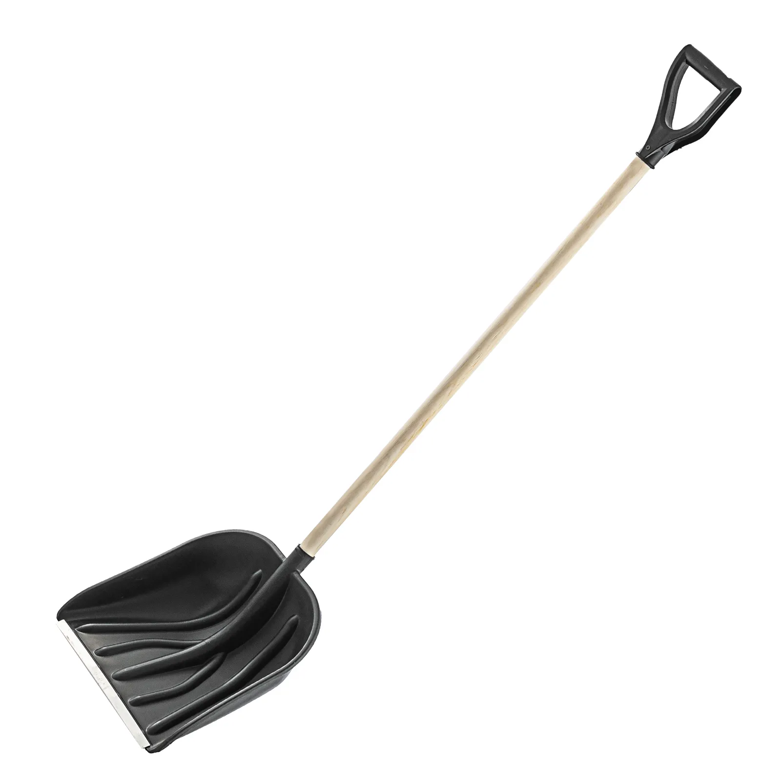 Лопата для уборки снега пластиковая, 400х390х1470 мм, деревянный черенок, СИБРТЕХ 61663