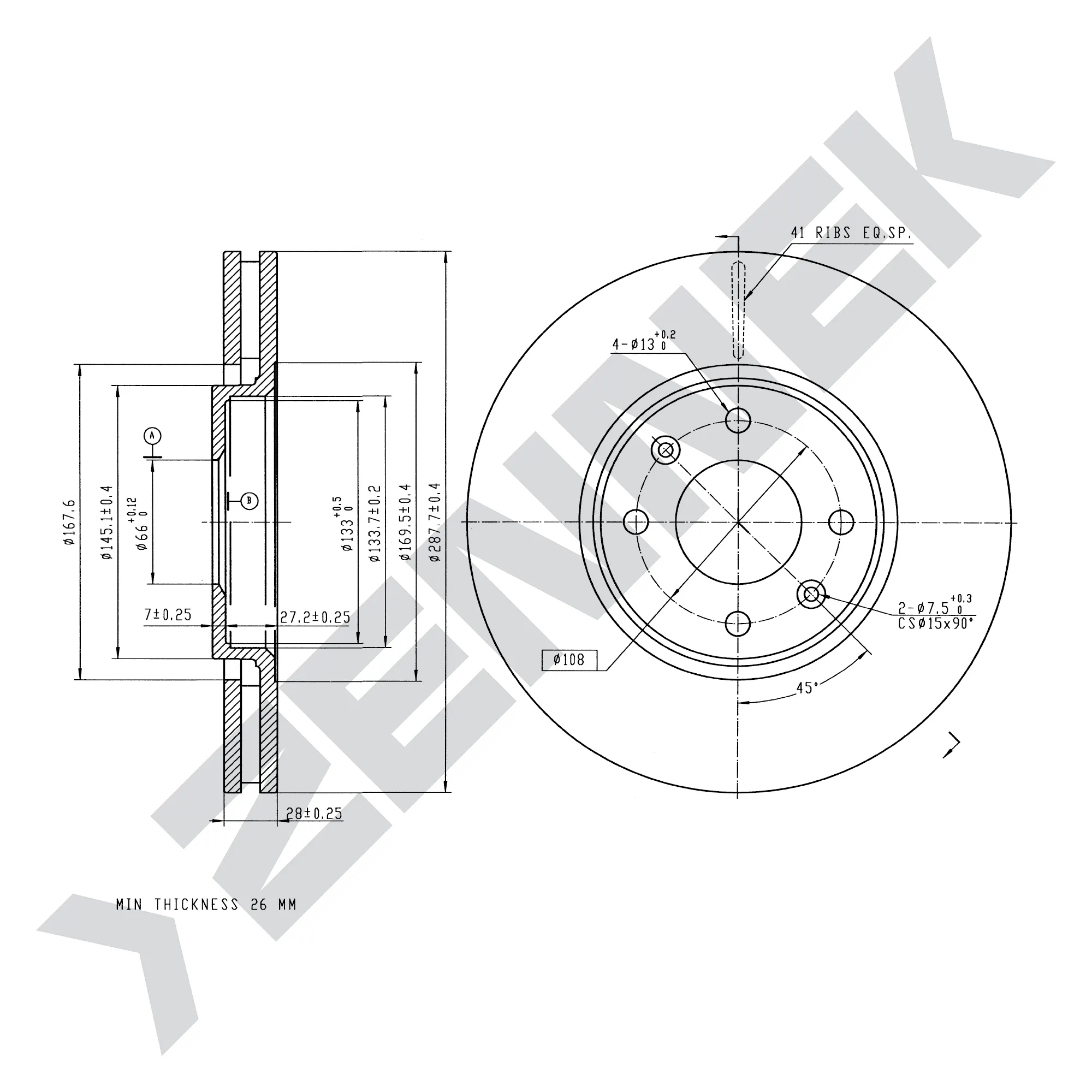 Диск тормозной передний CITRON C5 01-, XANTIA 93-03 (2 шт) ZENNEK DBD0219