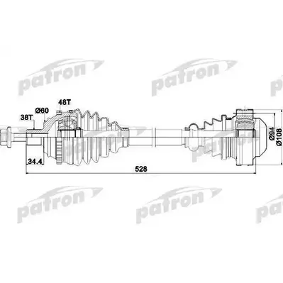 Полуось двусторонняя 38x527x60.2 VW: TRANSPORTER IV C БОРТ PATRON PDS0028