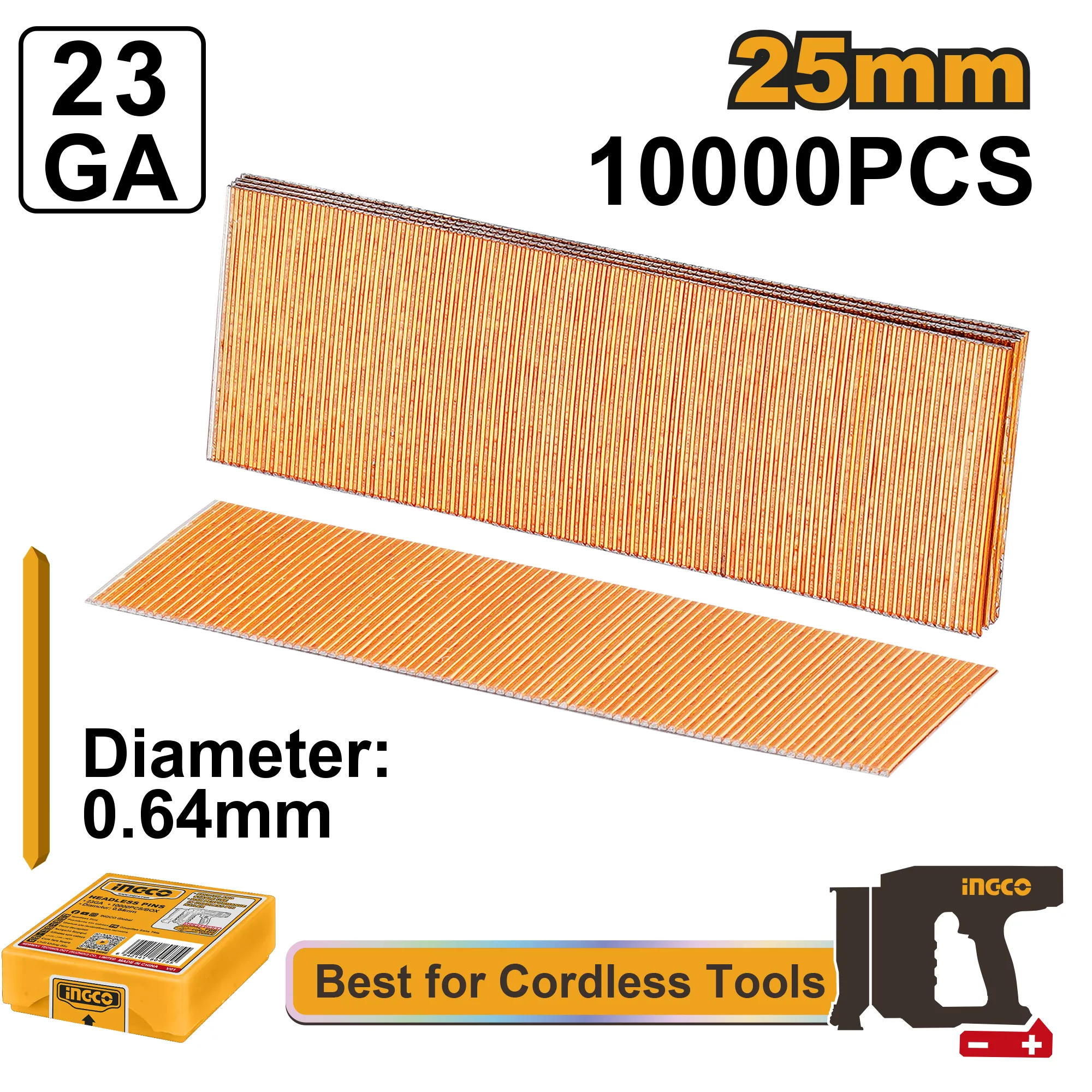 Шпильки для нейлера 23 GA 25 мм 10000 шт (18/36) INGCO ANA06825