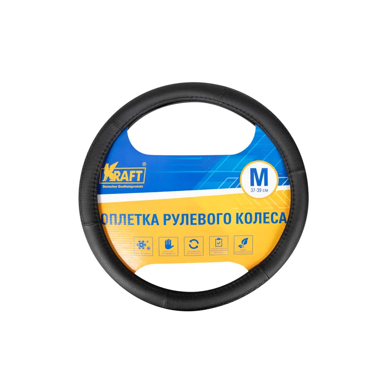 Оплетка, иск. кожа с тиснением, черная, 38 см / M KRAFT KT 800315
