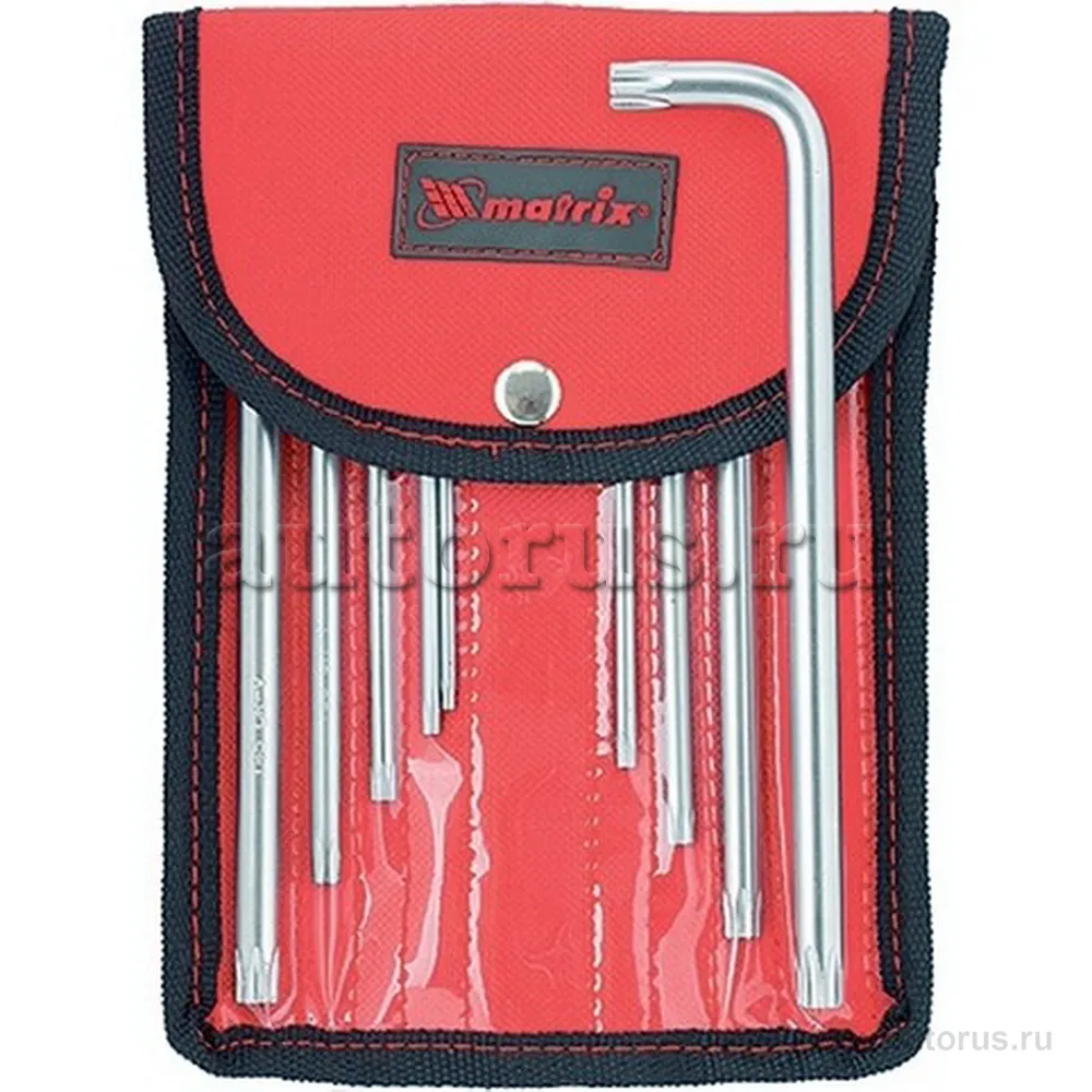 Набор ключей имбусовых TORX-TORX Tamper, 9 шт T10-T50, CrV, удлиненные, сатин. чехол MATRIX 12313