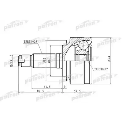 ШРУС наружн 28x63x32 Honda: CRV 02-05 PATRON PCV9744