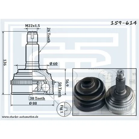 ШРУС HONDA HR-V (GH) 1,6 16V 03.99-- с ABS STARKE 159-614