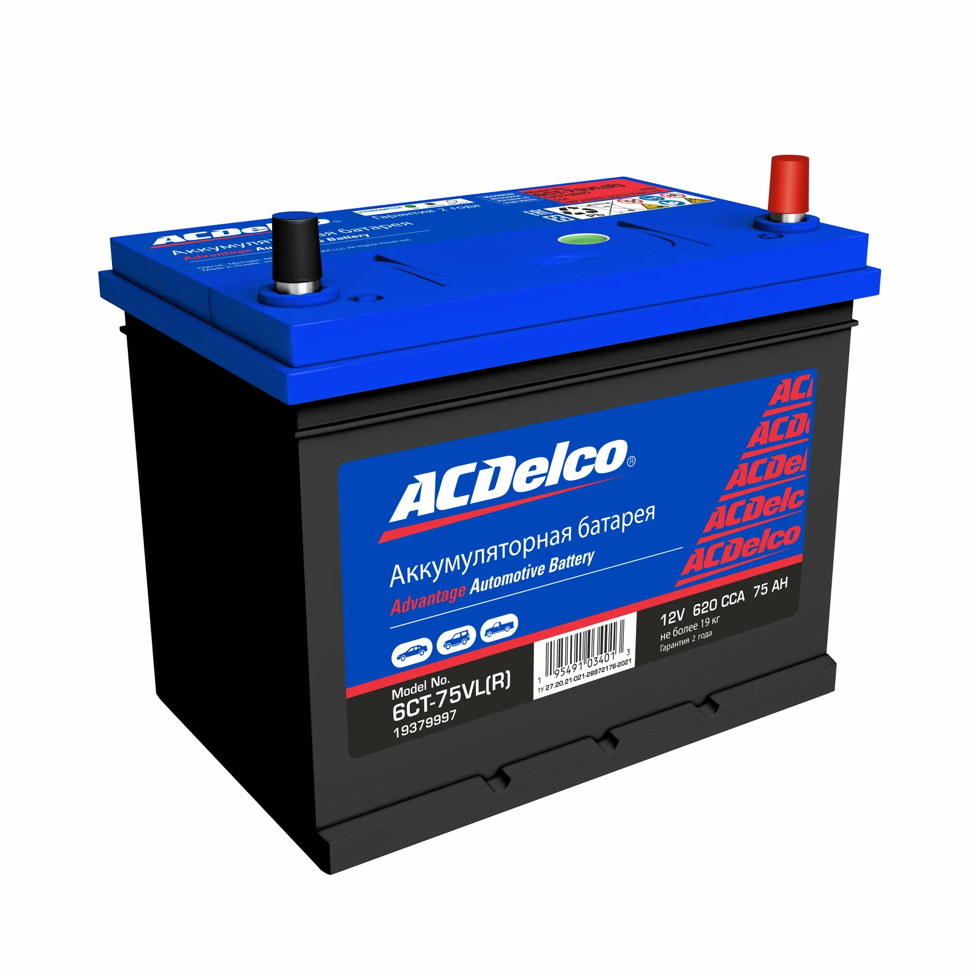 Аккумулятор ACDelco 75 А/ч обратная R+ 260x175x225 EN620 А