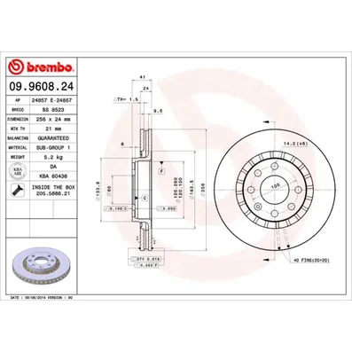 Диск тормозной передний DAEWOO ESPERO 95-99, LANOS 97-, LANOS седан 97-, NEXIA 95-97, NEXIA седан 95-97 BREMBO 09960824