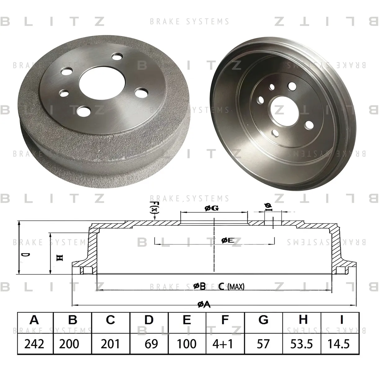 Барабан тормозной CHEVROLET Lanos 05->, DAEWOO Nexia 95/Espero 93->/ BLITZ BT0148