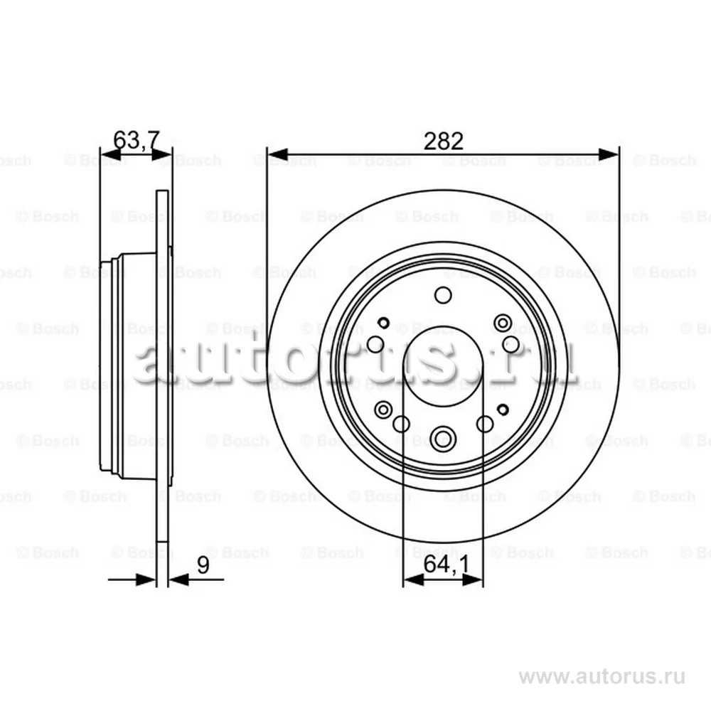 Диск тормозной задний вентилируемый 282X9 5 отверстий BOSCH 0986479505