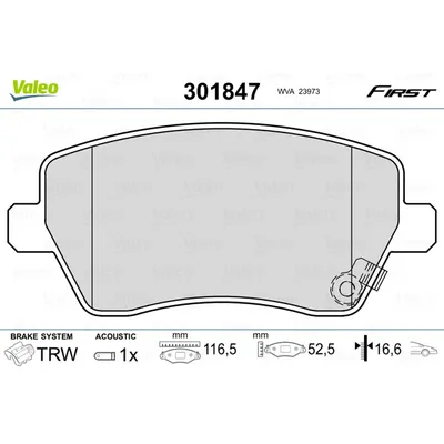 Колодки тормозные передние VALEO 301 847