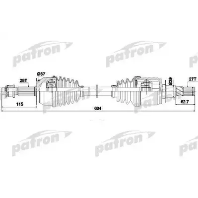 Полуось передняя 29x634x67x27 NISSAN: NAVARA 2.5DCI 4WD 05 PATRON PDS0271
