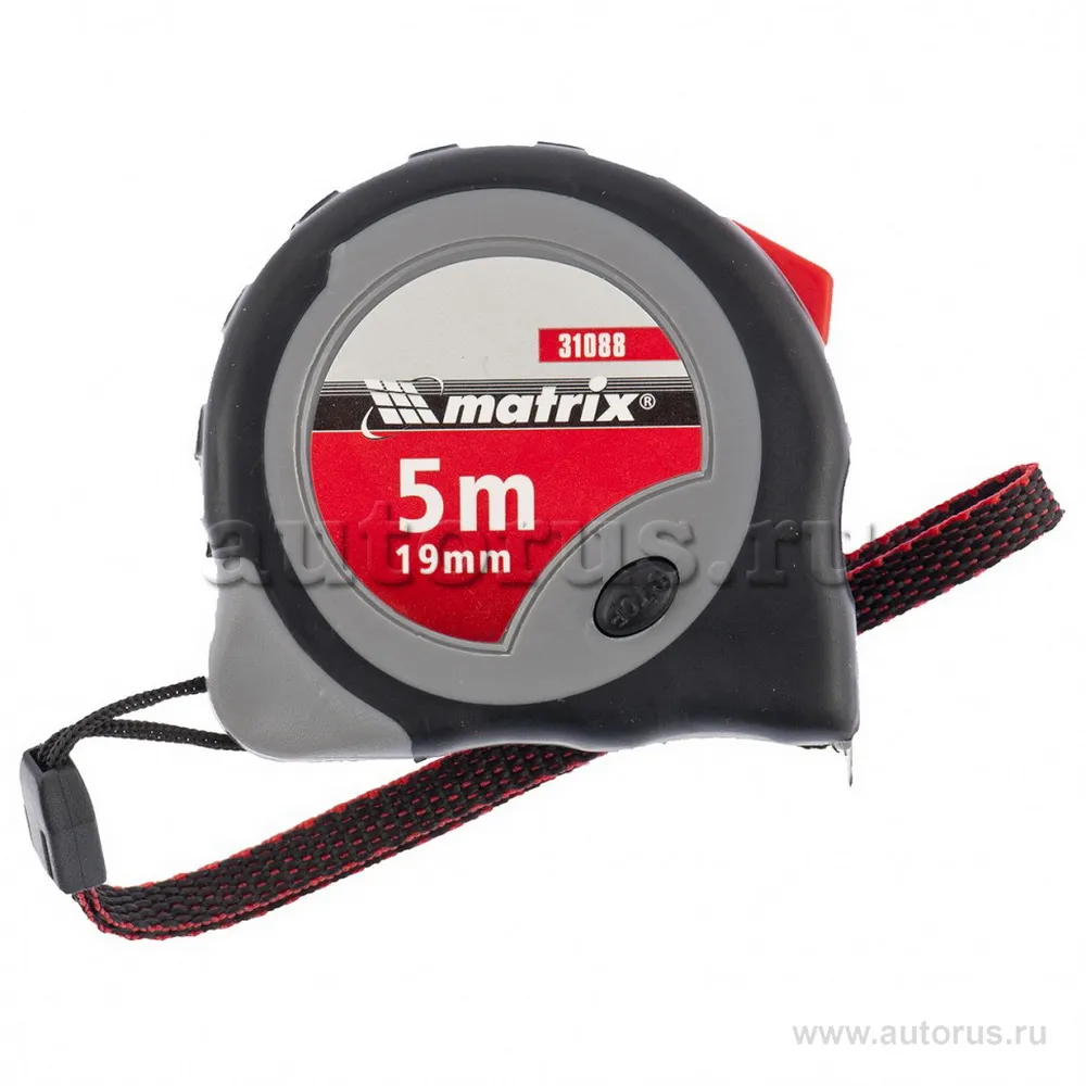 Рулетка Continuous fixation, 5 м x19 мм, обрезиненный корпус, плавная фиксация MATRIX 31088