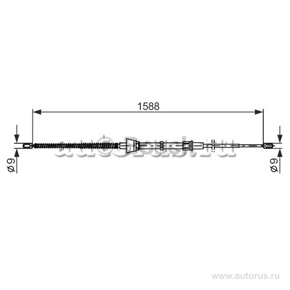 Трос ручного тормоза SKODA Fabia II/VW Polo 09> /L=1588mm BOSCH 1 987 482 266