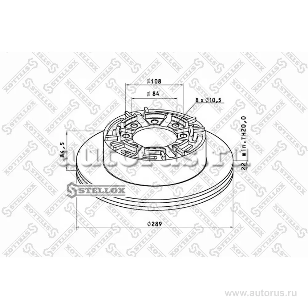 Диск тормозной задний 289/84X22/84.5 8N-108-10.55 IVECO DAILY 35-1 STELLOX 8500737_SX