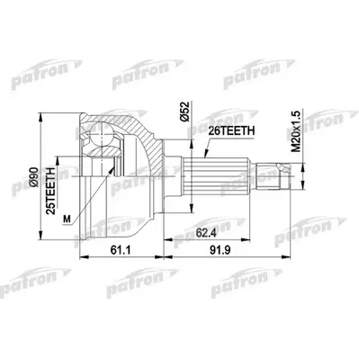 ШРУС наружн к-кт 26x52x25 MAZDA: 626 2.0/2.0D 03/83-09/ PATRON PCV1042