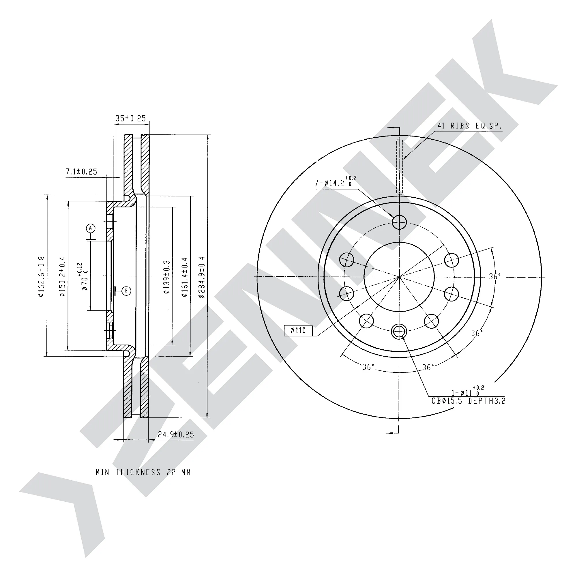 Диск тормозной передний OPEL VECTRA 05-, SIGNUM 03-08 (2 шт) ZENNEK DBD0129